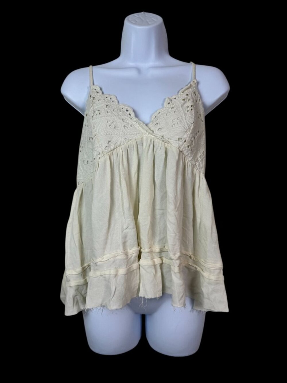 Oli & Hali Cream Eyelet Babydoll Cami Top Adjustable Straps Size Medium Cottage